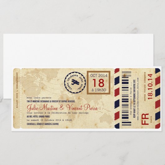 飛行機に乗る 招待状 航空券 (正面/裏面)