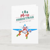 飛行機に激突するサンタと写真の面白いクリスマスデザイン カード (正面)