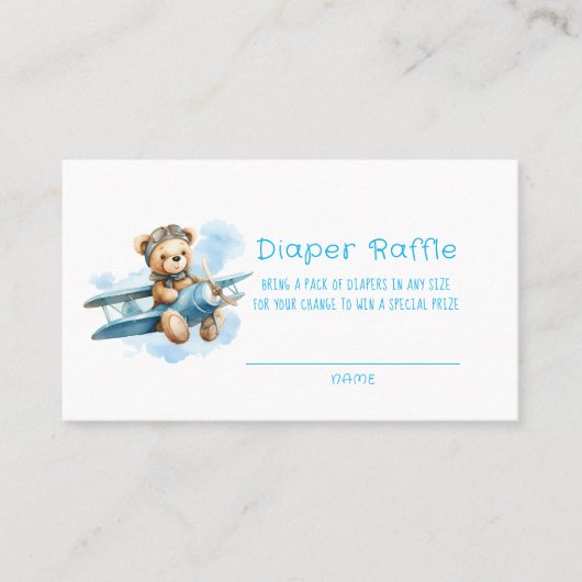飛行機のおむつラッフルでかわいいテディベア 名刺 (正面)