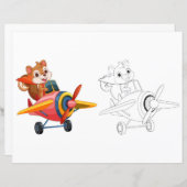 飛行機のカラーリングページでかわいい漫画のマウス (正面/裏面)