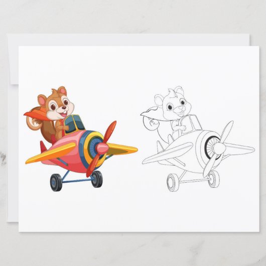 飛行機のカラーリングページでかわいい漫画のマウス (正面)