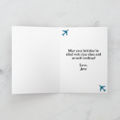 飛行機のキャンプ、山、日没、誕生日 カード (内部)