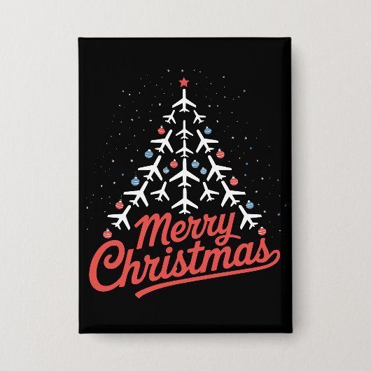 飛行機のクリスマスツリーのパイロット 缶バッジ (正面)