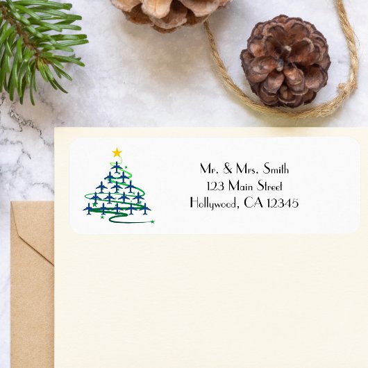 飛行機のクリスマスツリー、ミニマル写真 ラベル