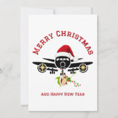 飛行機のサンタ帽子とエルフのカスタムクリスマスフォト シーズンカード (正面)