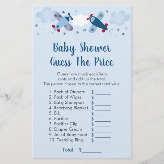 飛行機のスターは価格の赤ちゃんシャワーゲームを推測 (正面)