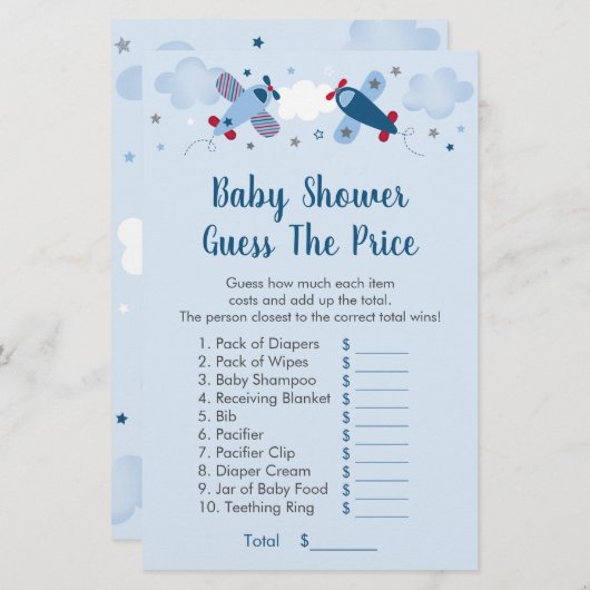 飛行機のスターは価格の赤ちゃんシャワーゲームを推測 (正面/裏面)