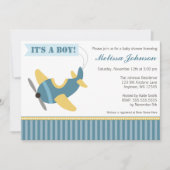 飛行機のストライプな男の子のベビーシャワー招待状 招待状 (正面)