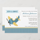 飛行機のストライプな男の子のベビーシャワー招待状 招待状 (正面/裏面)