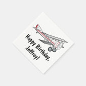 飛行機のハッピーバースデー名のカスタマイズ スタンダードカクテルナプキン (角)