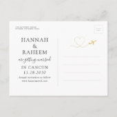 飛行機のハート目的地の結婚式の日付の保存 案内ポストカード (裏面)