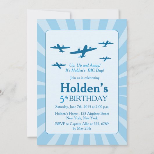 飛行機のバースデーパーティ招待状 招待状 (正面)