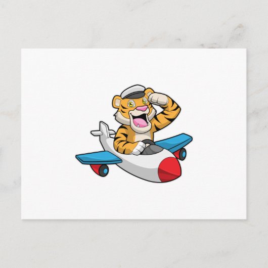 飛行機のパイロットとして虎 ポストカード (正面)