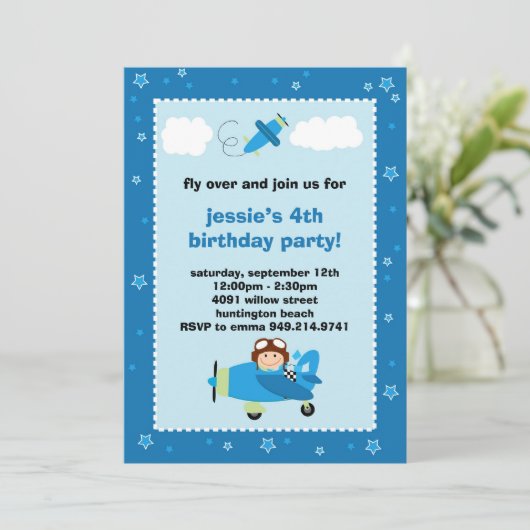 飛行機のパイロット誕生日パーティーの招待 招待状 (スタンド正面)