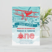 飛行機のファーストバースデーパーティー 招待状 (スタンド正面)