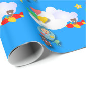 飛行機のベビーおよび気球およびくま ラッピングペーパー (ロールコーナー)