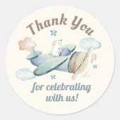 飛行機のベビーシャワーでかわいいテディベア ラウンドシール (正面)