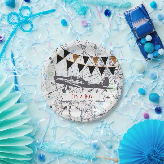 飛行機のベビーシャワーのプレート ペーパープレート (パーティー)