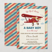 飛行機のベビーシャワーの招待状旅行冒険 招待状 (正面/裏面)