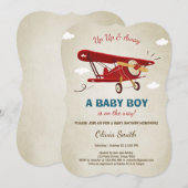飛行機のベビーシャワーの招待状旅行冒険 招待状 (正面/裏面)