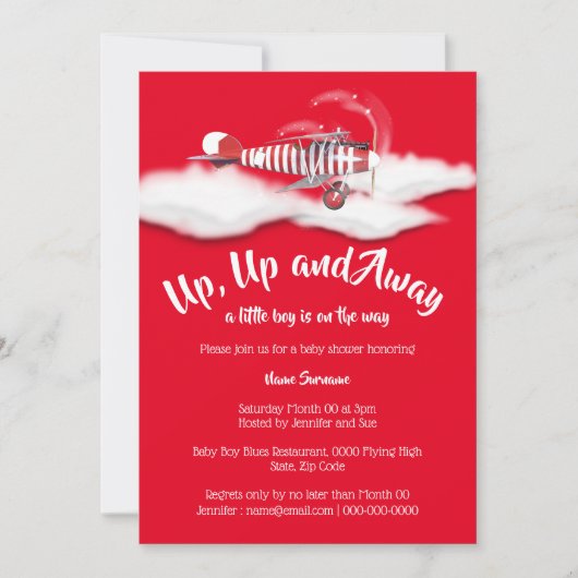 飛行機のベビーシャワーの旅行少年のヴィンテージ 招待状 (正面)