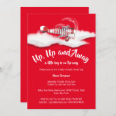 飛行機のベビーシャワーの旅行少年のヴィンテージ 招待状 (正面/裏面)