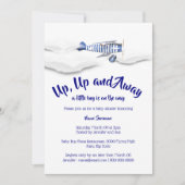 飛行機のベビーシャワーの時代遅れの旅行少年達を青にする 招待状 (正面)