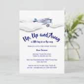 飛行機のベビーシャワーの時代遅れの旅行少年達を青にする 招待状 (スタンド正面)