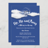 飛行機のベビーシャワーは男の子達を青に送る 招待状 (正面/裏面)