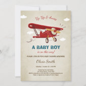 飛行機のベビーシャワー招待状旅行冒険 招待状 (正面)