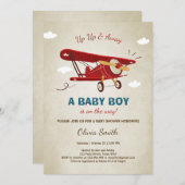 飛行機のベビーシャワー招待状旅行冒険 招待状 (正面/裏面)