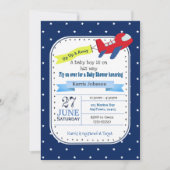 飛行機のベビーシャワー招待状赤とネイビーブルー 招待状 (正面)