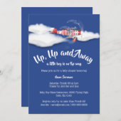 飛行機のベビーシャワー旅行少年青い赤 招待状 (正面/裏面)