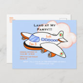 飛行機のランドアットマイバースデーパーティブルー招待状 インビテーションポストカード (正面/裏面)