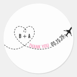飛行機のルートのモノグラムの結婚式の日付は感謝していしています ラウンドシール