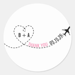 飛行機のルートのモノグラムの結婚式の日付は感謝していしています ラウンドシール