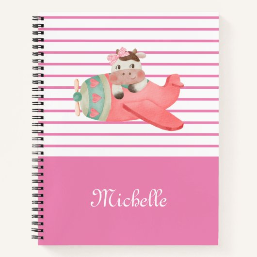 飛行機の中でかわいい水色の牛の名前とお洒落、 ノートブック (正面)