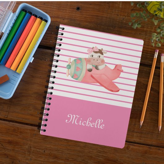 飛行機の中でかわいい水色の牛の名前とお洒落、 ノートブック