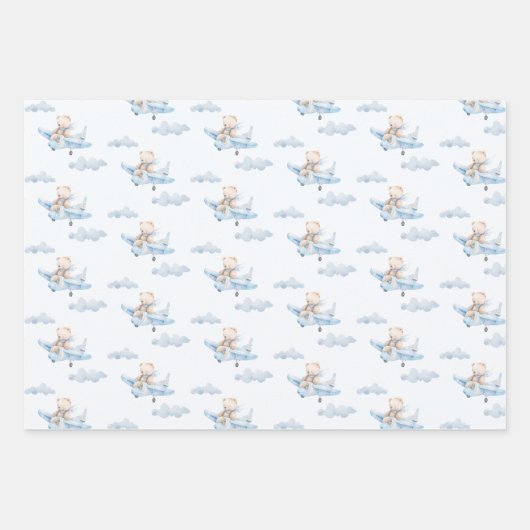 飛行機の中で甘いテディベア ラッピングペーパーシート (正面3)