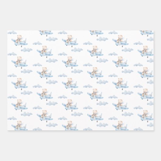 飛行機の中で甘いテディベア ラッピングペーパーシート (正面)