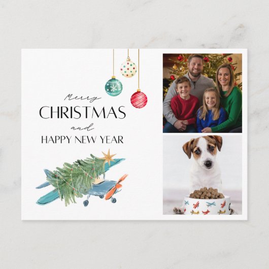 飛行機の中で笑えるクリスマスツリー 家族の写真2 ポストカード (正面)