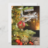 飛行機の中で過ごす初めてのクリスマス 赤ちゃんの写真 モダン オーダーメイド カード (正面)