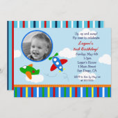 飛行機の写真の誕生日の招待状 招待状 (正面/裏面)