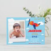 飛行機の写真の誕生日パーティーの招待状　パイロットパーティー 招待状 (スタンド正面)