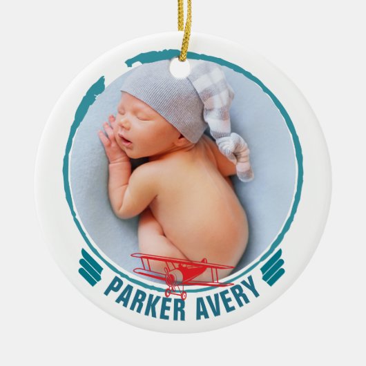 飛行機の写真パーソナライズされた セラミックオーナメント (正面)