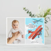 飛行機の写真新生児発表 招待状 (スタンド正面)