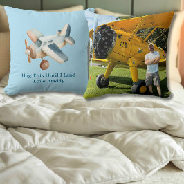 飛行機の写真 ハグ するまで着陸 する 可愛い 青い少年 クッション