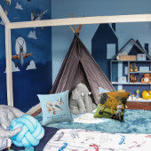 飛行機の写真 ハグ するまで着陸 する 可愛い 青い少年 クッション