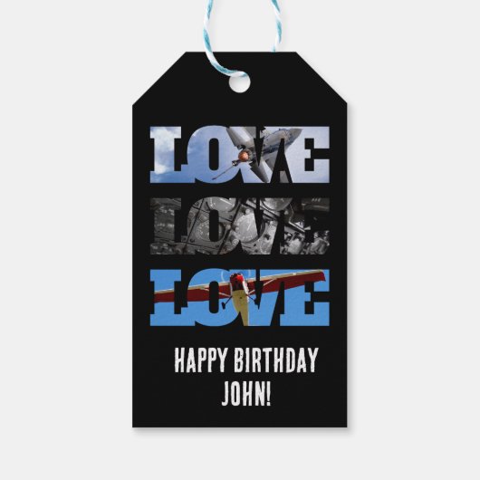 飛行機の写真、ラブワード、シンプル航空 ギフトタグ (裏面)