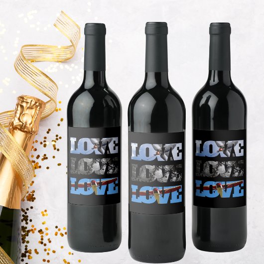 飛行機の写真LOVEフレーム、航空誕生日W ワインラベル